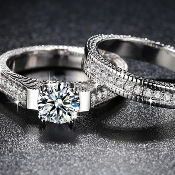 NEW Diamond Simulant‎ Engagement Band Ring Set - Picture 3 of 16